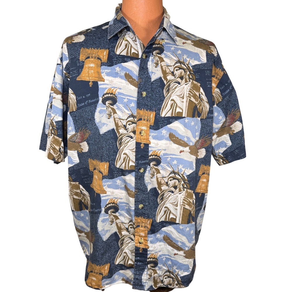Vintage Cotton Traders Sport Americana Statue of Liberty Eagle Button Down Shirt